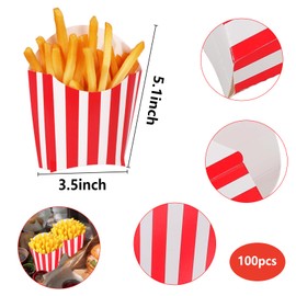 YQWIN 100pcs French Fry Holder 4oz French Fry Box Small French Fry Containers Red and White Stripes French Fry Cups Disposable Popcorn Cups Snack Container Paper Takeout Boxes for Red and White Party