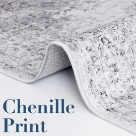 jinchan Runner Rug 2x6 Washable Hallway Rug Vintage Distressed Runner Gray Indoor Thin Traditional Floral Mat Lightweight Non Slip Carpet for Kitchen Bathroom Laundry Room Bedroom Living Room Grey