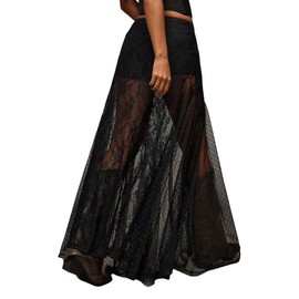 GORGLITTER Women's Lace Maxi Skirt Summer A-line Long Skirts Party Skirt Transparent Skirts Transparent Skirt Festivals Lace Skirt, black, L