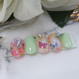 Flower Road Only Handmade Nail Tips - Short Round / 꽃길만 수제네일팁 - 숏라운드