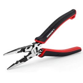 ARROW 6-in-1 Needle Nose Pliers, 8" Multipurpose Long Nose Pliers with Wire Stripper/Crimper/Cutter, Bolt Cutter, Cr-V Steel, Suitable for Clamping, Stripping, Cutting