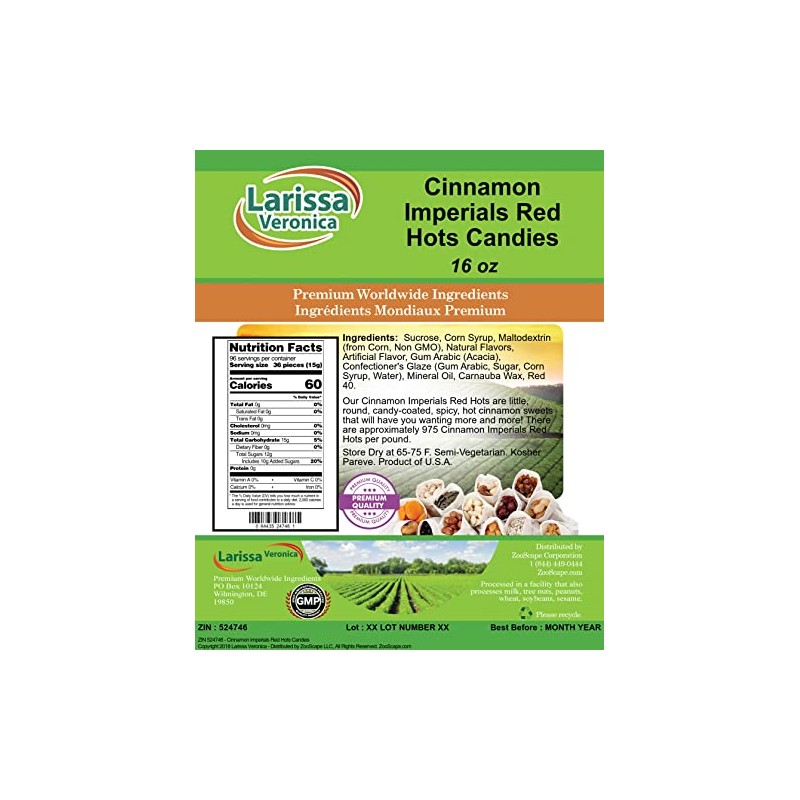 Cinnamon Imperials Red Hots Candies (16 oz, ZIN: 524746)