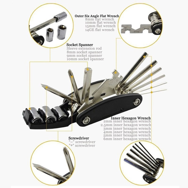 DAWAY Bike Repair Tool Kits - 16 in 1 Multifunction