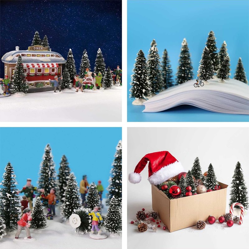 20pcs Snowy Pine Trees Mini Christmas Trees Covered Snow with