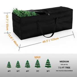 Dokon Christmas Tree Storage Bag - Fits 7.5ft Tall Christmas Trees - Heavy Duty Waterproof Fabric Xmas Tree Bag With Reinforced Handles, Dual Zippered - Protects from Dust, Moisture (125x40x55cm)
