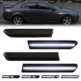Dynamic White LED Side Marker Lights for Acura TL 2004 2005 2006 2007 2008 Front Rear Smoked Lens Fender Bumper Sequential Indicator Lamps Assembly, Replace OEM 33850SEPA01