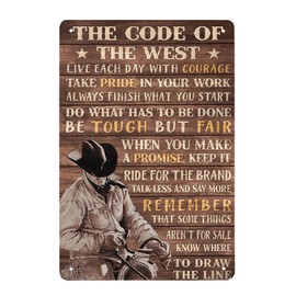 Super durable The Code of The West Cowboy with Black Hat Tin Sign Vintage Cave Bar Home Wall Decoration Cowboy Code Tin Sign 8x12 Inch