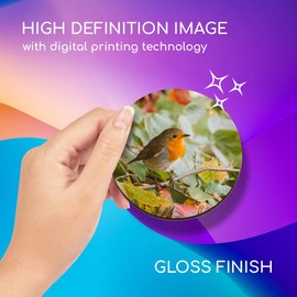 1 x Round Coaster - Cute Red Robin Bird Garden Winter Cork Backed MDF Glossy Tea Coffee Accessory #14318