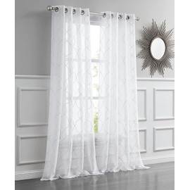 Dainty Home White Contemporary 3D Textured Curtains – 54x84 Inches – White and Patterned Sheer Curtain with Design - Ideal Office, Living Room and Bedroom Curtains