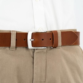 LINDENMANN Mens Leather Belt/Mens Belt, full grain leather belt, buffalo leather 4mm, cognac, Größe/Size:90, Farbe/Color:brown