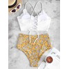 ZAFUL Women's Scalloped Textured Swimwear High Waisted Wide Strap Adjustable