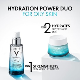 Vichy Minéral 89 Aqua Gel - Hidratante facial para piel grasa | Hidratante matificante | Ácido hialurónico + niacinamida + ácido salicílico | Control de brillo | Gel hidratante refrescante no