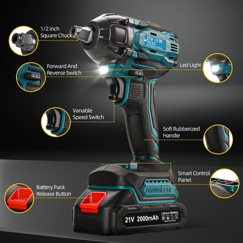 300N.m Cordless Impact Wrench 21V Torque Power Impact Driver with