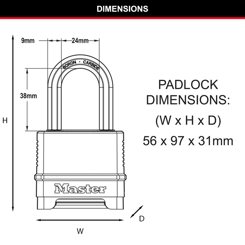 Master Lock Excell Combination Reset Padlock, 38 mm Size