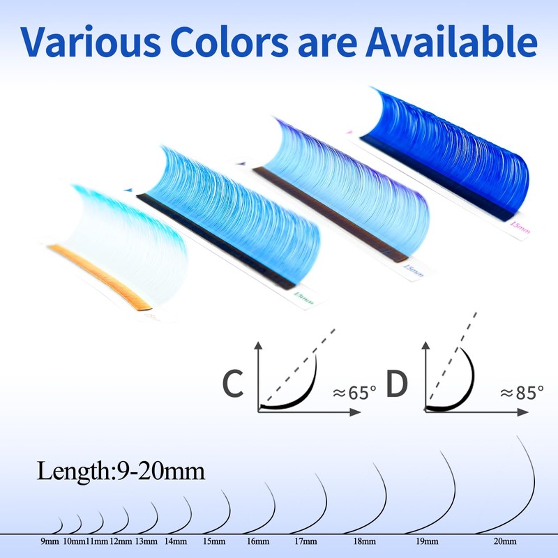 Colored Lash Extensions, 16 Rows Cashmere lash extensions, 0.07 D
