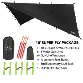 Gold Armour 14.7ft/12ft/10ft/8ft Extra Large Rainfly Tarp Hammock Rain Fly Cover, 185in Centerline, Waterproof Ultralight Ripstop Fabric, Survival Gear Backpacking Camping Tent (Black 10x8ft)