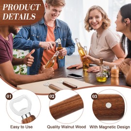 Yiyiring 12 Pcs Walnut Wood Bottle Openers Bartender Bottle Openers Magnetic Stainless Steel Bottle Opener Wood Handheld Engraved Gift Beer Bottle Opener for Wedding Party Bar Home Restaurant
