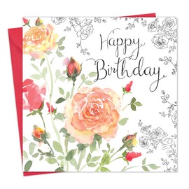 Twizler Happy Birthday Card for Her with Watercolour Effect and Flowers - Female Birthday Card for Ladies - Womens Floral