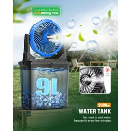 Ausic 9L 10IN Bucket Misting Fan Portable for Outside Patio, [Max 55H Runtime] 20000mAh Rechargeable Battery Operated Fan for Outdoor,Camping,Fishing, Travel,Garden,Golf,Office - 3 Large Spray Outlets