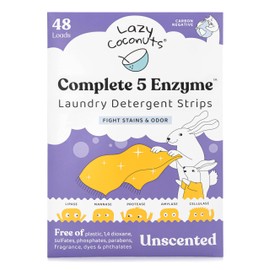 Lazy Coconuts Complete 5 Enzyme Laundry Detergent Strips - Unscented, 48 Loads - Sulfate Free Laundry Detergent With Solid And Liquid Enzymes - Fights Natural Stains and Odor