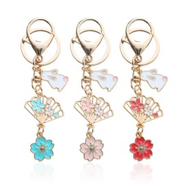 3 Pieces Cherry Blossom Fan Keychains, Bag Decoration Pendants, Car Keychains, Women's Keychains, Cute Keychains, red, Modern
