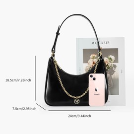 VICTORIA HYDE Clutch Bag Women's Small Shoulder Bag Retro Genuine Leather Shoulder Bag Vintage Handbag (Black)