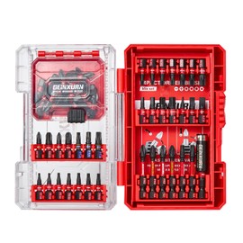 Geinxurn 55-Piece Screwdriver Bit Set Made of Impact-Resistant, S2 Steel, Magnetic Torx/Phillips/Pozidriv/Slotted/Hex Head Bit Set, 1/4 Inch Hex Shank, Includes Bit Holder with Red Storage Box