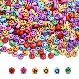 Jeacc Round Acrylic Seed Beads with Heart Star Moon Pattern for Bracelet Making Pony Beads for Friendship Necklace Earrings Jewelry Craft Cute Fun Charms Ornaments 500 Pcs Multicolor and Black