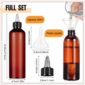 Barydat 72 Pcs 8 oz Squeeze Bottle Twist Top Applicator Bottles Empty Hair Oil Bottle with Funnels Refillable Amber Plastic Bottles for Liquid Hair Oil Shampoo Lotion