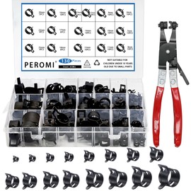 PEROMI 130Pcs 6-25mm Spring Band Hose Clamps With Swivel Flat Hose Clamp Plier Assortment Kit, Constant Tension Steel Clamps for Fuel Lines, Silicone, Vacuum Hoses & Low-Pressure Air Clips By PEROMI