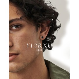 Yiorxu Sterling Silver Earrings for Women,Round Black Stud Earrings for Men,Hypoallergenic Size: 6/8mm, Mens Boys Earring Cartilage Sleeper Packing Box Jewellery Gifts
