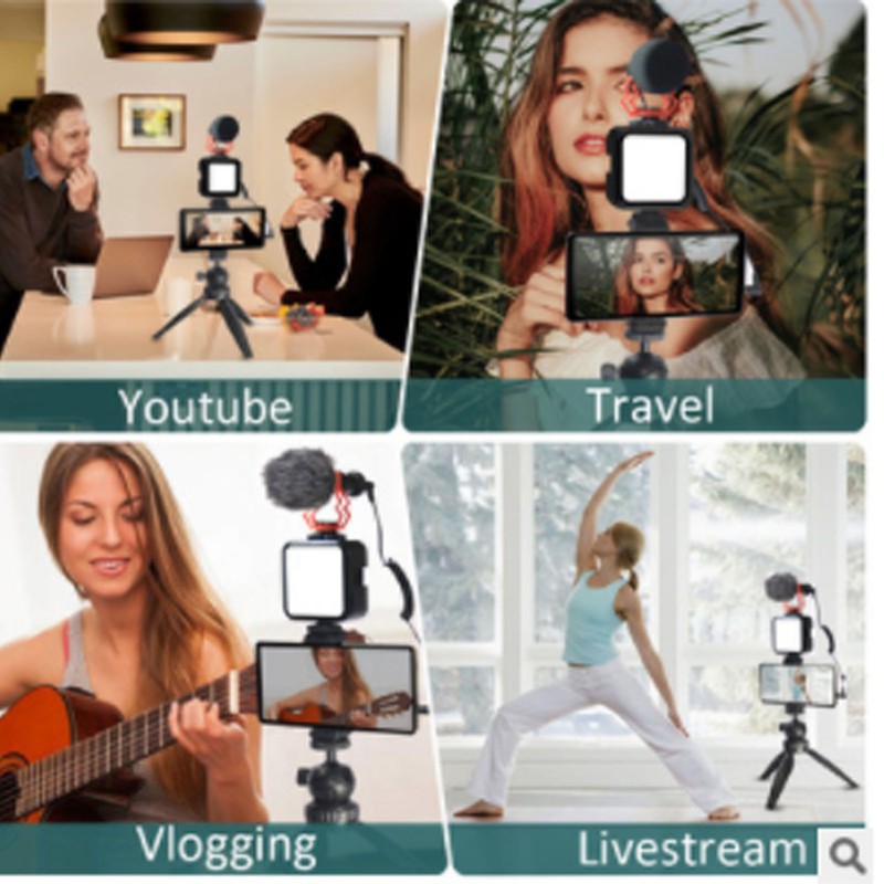 Portable Phone Microphone Vlogging Equipment Microphone Kit with LED Light