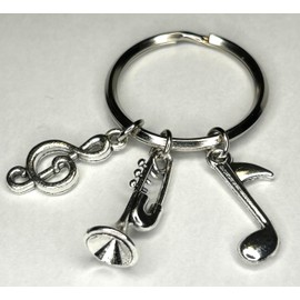 Woodstar Saxophone Guitar Horn Keychain Musical Instrument Brass Band Music Concert Live Orchestra Lightweight Compact Key Holder, Silver