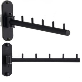 Clothes Hanger Rack Swing Arm, Folding Wall Mounted Clothes Hanger Rack for Laundry Room, Space Saving Clothes Hooks Holder for Drying Rack, Stainless Steel Hanging Hook Valet Hook Rod 2 Pack (Black)