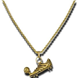 Gold Soccer Cleats and Ball Necklace – Show Your Love for the Beautiful Game!", - Score Style Points On and Off the Field! Stainless Steel Soccer Fan Pendant - Hip-Hop Street Style Necklace, Durable & Fashion-Forward SUPAC (Gold)