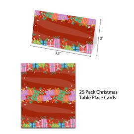Christmas Table Place Cards, Xmas Blank Seating Place Card for Table, 25 Pack Buffet Food Tent Labels, Double Design Name Cards, Scored for Easy Folding, Christmas Party Decorations(02)