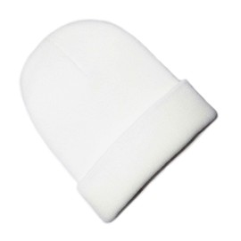 Kids Beanie Hat - Unisex Slouch Winter Woolly Turn Up Knitted (White)