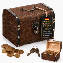 Katleay Wooden Treasure Chest Children's Birthday Treasure Chest Children's Birthday Treasure Chest with Lock and Key for Storage, Children's Gift (17.5 x 13 x 12.5 cm)