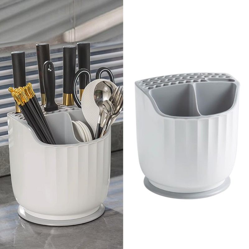 Rotating Utensil Holder Multiple Compartments Plastic Kitchen Counter Knife Chopstick