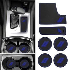 SENSHINE Anti Dust Cup Holder Insert for Dodge Charger Accessories 2015-2021 2022 2023 2024 Non-Slip Center Console Shifter Liner Trim Premium Custom Interior 6Pcs Set (Dark Blue Trim)