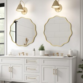 WallBeyond Round Wavy Mirror for Wall Decorative 24 inch, Modern Round Mirror Aluminum Frame Circle Wall Mirror for Bathroom Bedroom Living Room Home House Office Entryway, Gold