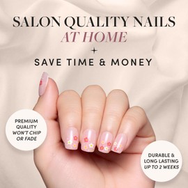 Glamnetic Press On Nails - Pretty Bloom | Short Squoval Nails with Flower Accents, Reusable Stick On Fake Nails with Glue| 15 Sizes - 30 Nail Kit with Glue