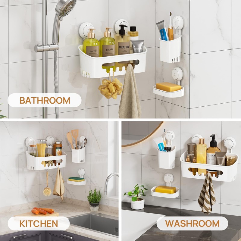 LEVERLOC Shower Caddy Suction Cup Set Shower Organizer & Soap