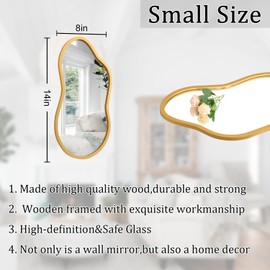 AAZZKANG Asymmetrical Small Mirror with Wooden Frame Irregular Decorative Wall Mirrors for Bedroom Dressing Room Living Room Bathroom Entryway Gold
