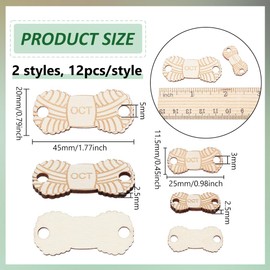 BENECREAT 24Pcs 2Styles Wooden Months Buttons, Woolen Ball Pattern Clothing Labels with 2 Holes Temperature Blanket Buttons for Clothing, Hats, Bag Decoration
