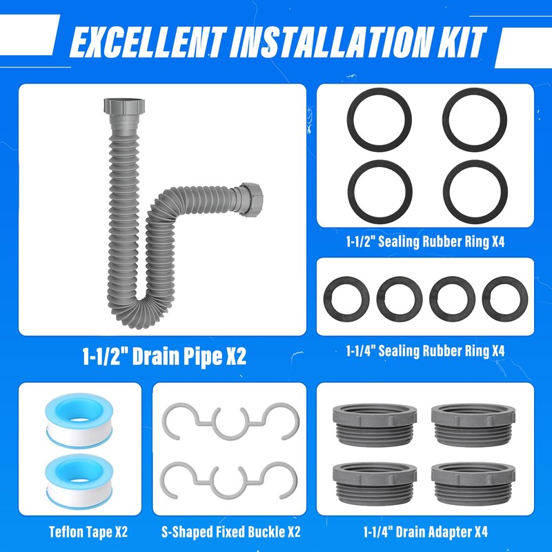 Cinsda 1-1/2" & 1-1/4" P-trap with Adapter, Flexible Sink Drain