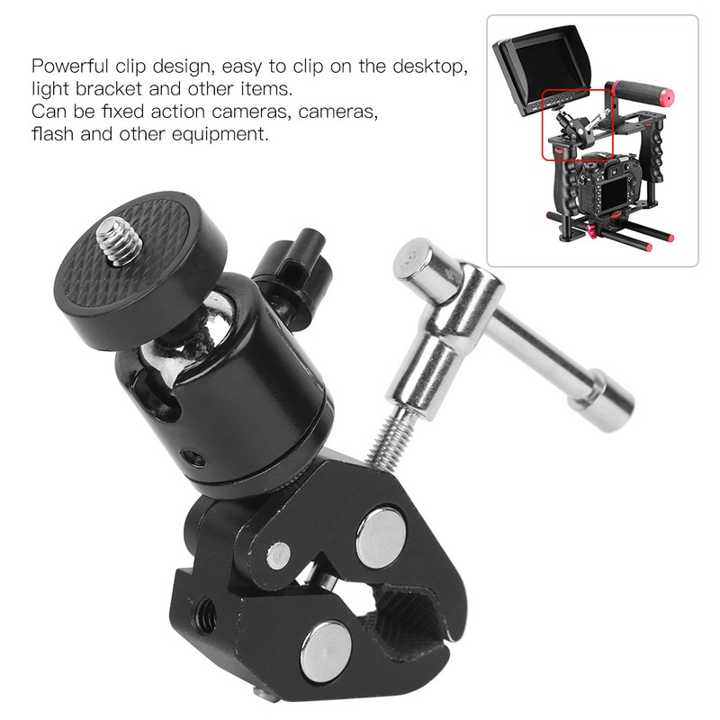 Metal Adjustable Video Camera Large Super Clamp Ballhead Hot Shoe