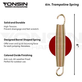 YONSIN 6 Inch Trampoline Springs Heavy Duty with Swivel & Straight Hooks, Stainless Steel Trampoline Accessories Ideal Spring Replacement, Includes T-Hook Tool, Pack of 24