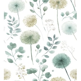 Sage Green Leaf Dandelion Peel and Stick Wallpaper Modern Botanical Eucalyptus Contact Paper Removable Waterproof Self Adhesive Wallpaper for Bedroom Bathroom Farmhouse 17.7"x78.7"