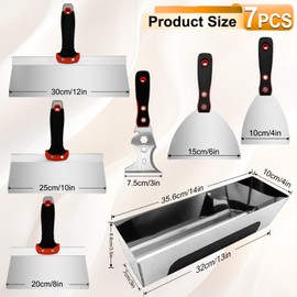 WYXDSDEV Drywall Knife Set, 7 Pcs Stainless Steel Tools Kit, Putty Knives Tapping Knife Multi-purpose Paint Scrapers with Mud Pan for Drywall Work